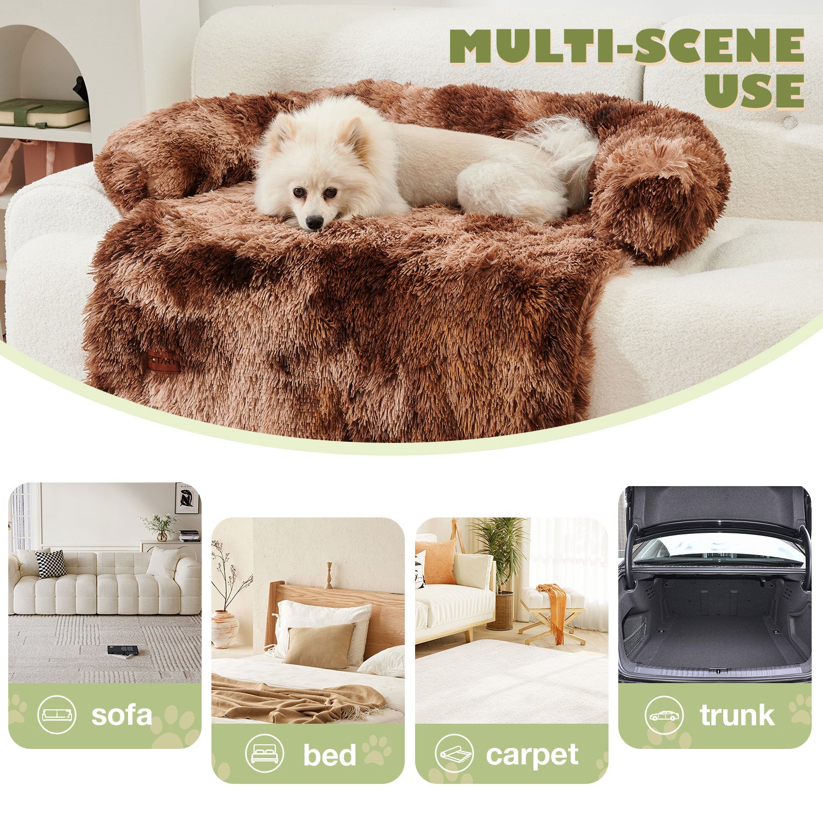 Calming Dog Sofa Bed Mat - Fluffy Plush, Furniture Protector With Removable Washable Cover For Medium Dogs, Ideal For Indoor, Outdoor, And Car Use