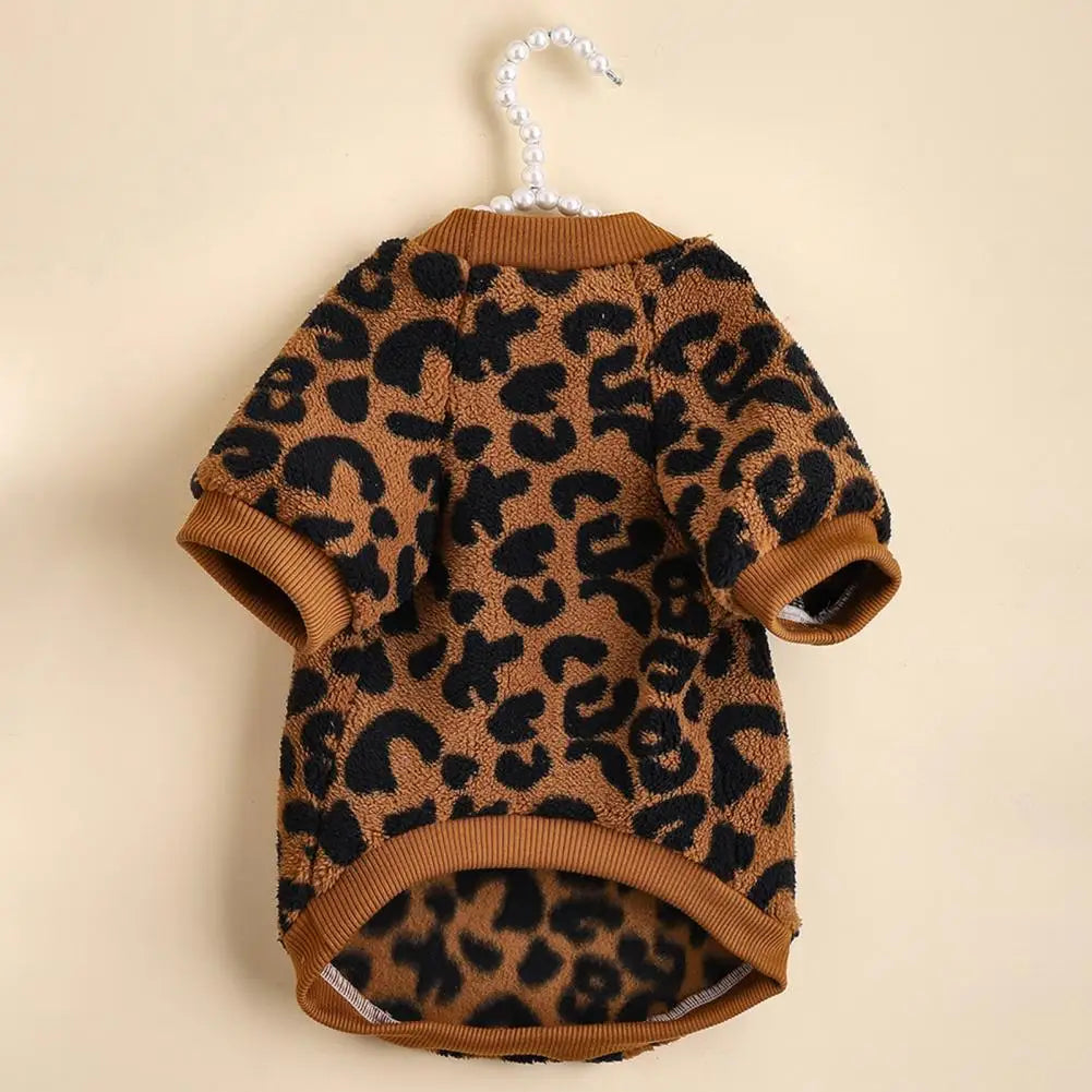 Winter Warm Leopard Print Dog Sweater – Pullover Pet Apparel for French Bulldogs and Small Dogs