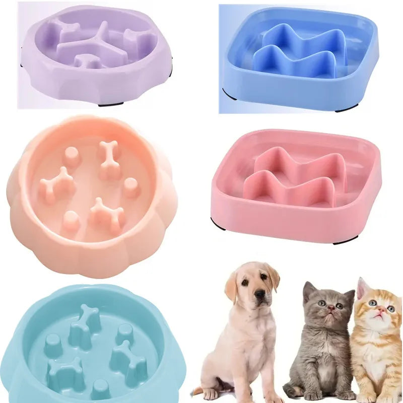 Colorful Slow Feeder Cat Bowl – Anti-Choking Plastic Dog Puzzle Bowl with Water Basin for Anxiety Relief