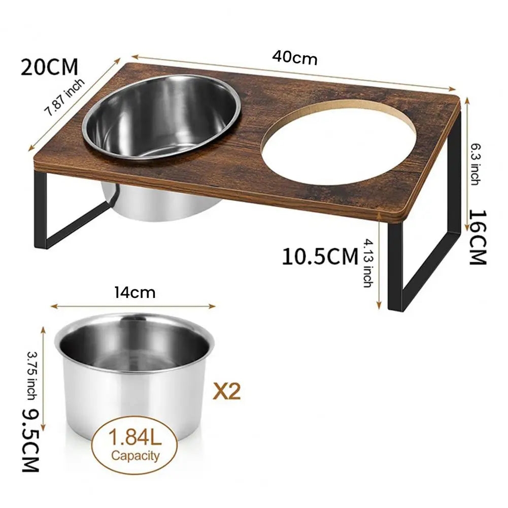 Elevated Wood Pet Bowl Set – Double Compartment Cat and Dog Feeding Bowls with Stand, Durable Pet Feeder Accessories