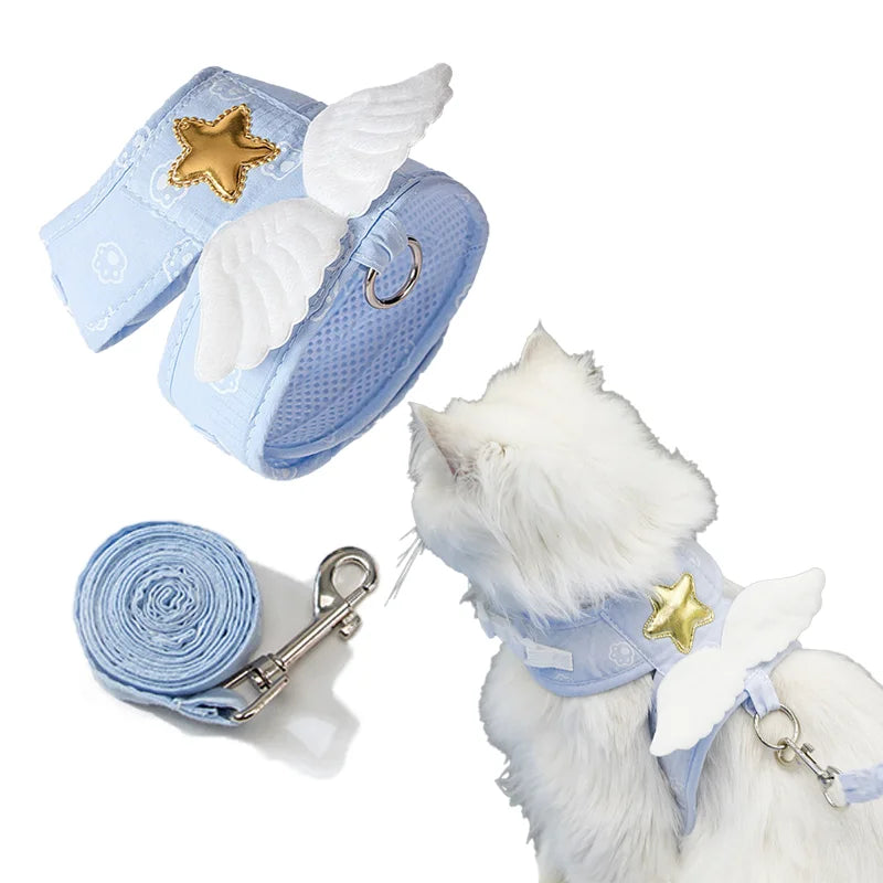 Kawaii Pet Angel Wing Vest Harness with Leash – Personalized Cat and Dog Harness with Necklace Accessories for All Seasons