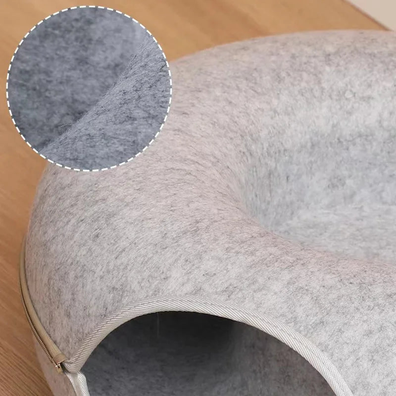 Donut Cat Bed for 2 Cats – Detachable Interactive Pet Tunnel and Game Toy, Dual-Use Felt Indoor Kitten Equipment