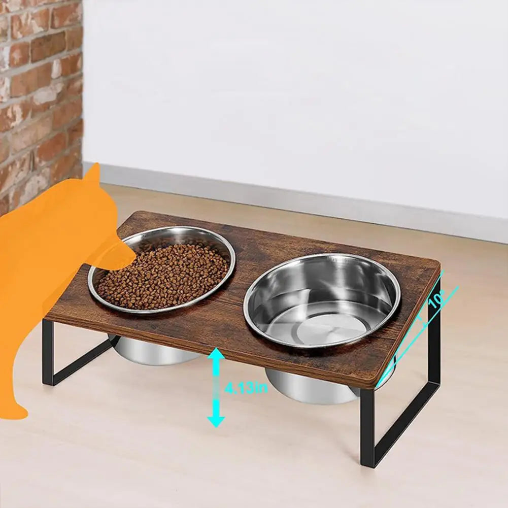Elevated Wood Pet Bowl Set – Double Compartment Cat and Dog Feeding Bowls with Stand, Durable Pet Feeder Accessories