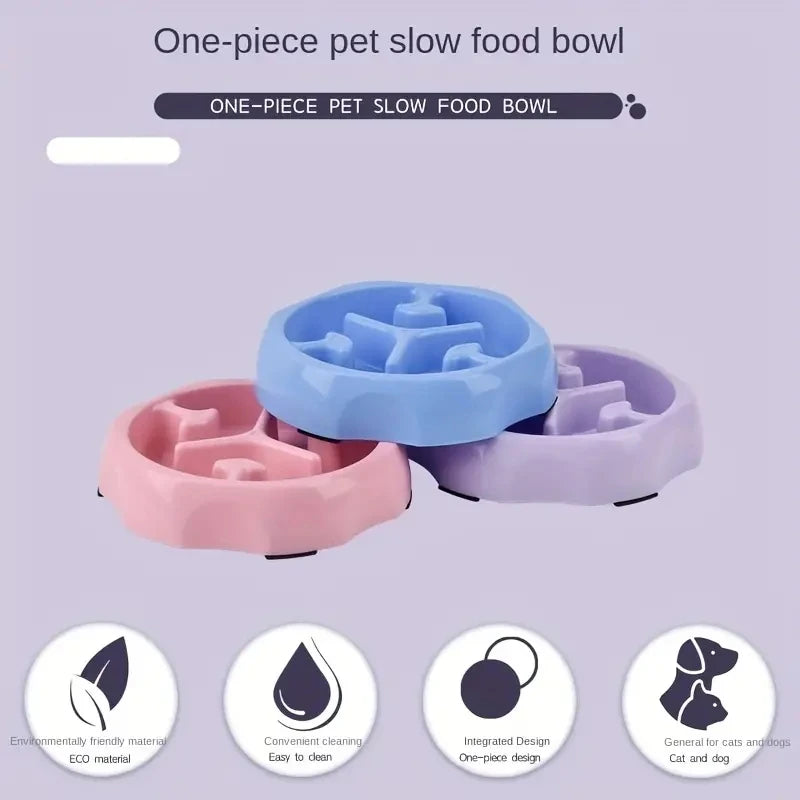 Colorful Slow Feeder Cat Bowl – Anti-Choking Plastic Dog Puzzle Bowl with Water Basin for Anxiety Relief