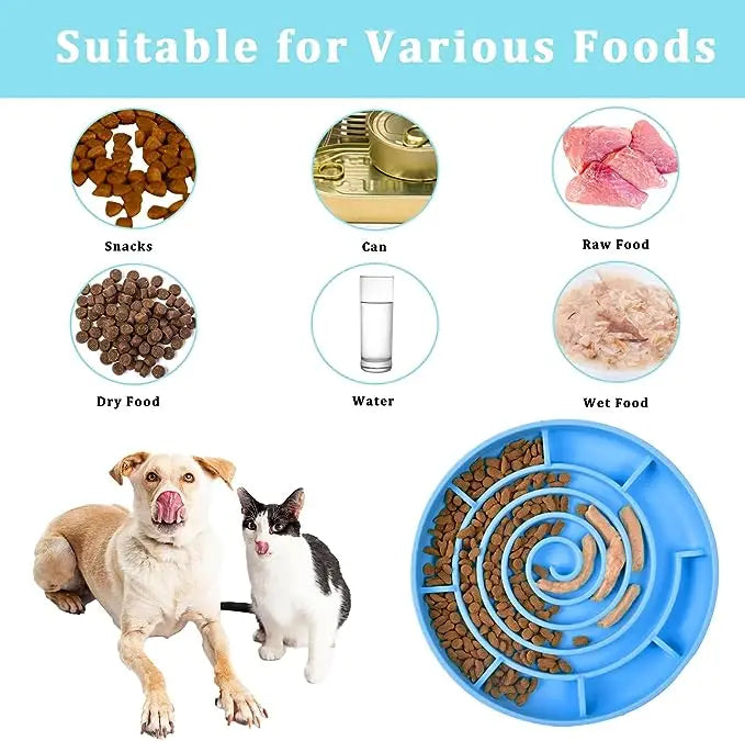 Anti-Knockover Slow Feeder Bowl – Silicone Food Plate for Cats and Puppies, Anti-Slip Design to Prevent Choking