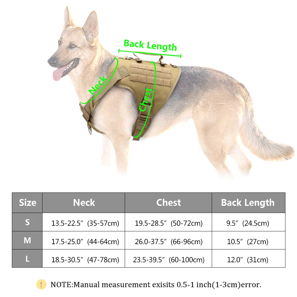 Nylon Tactical Dog Harness Set – No-Pull Military Vest with Collar, Leash, and Molle Pouches for Medium & Large Dogs Training