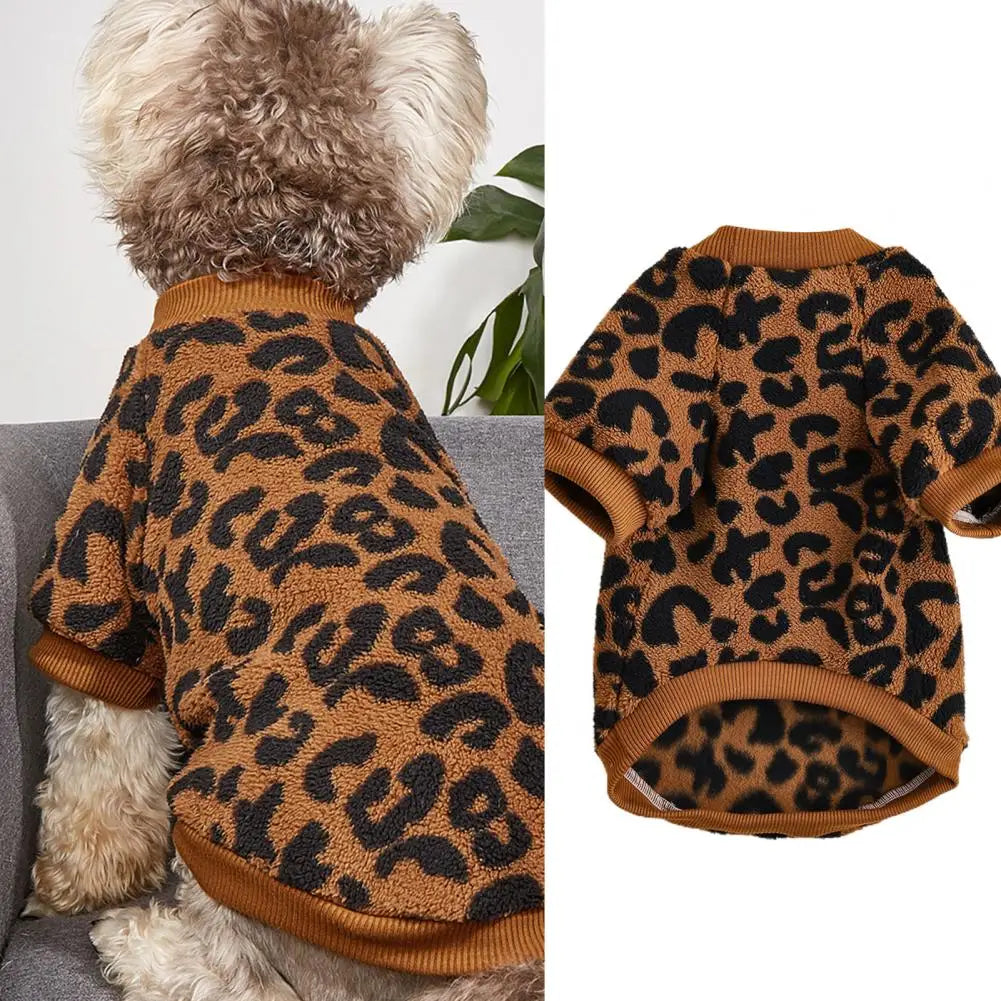 Winter Warm Leopard Print Dog Sweater – Pullover Pet Apparel for French Bulldogs and Small Dogs