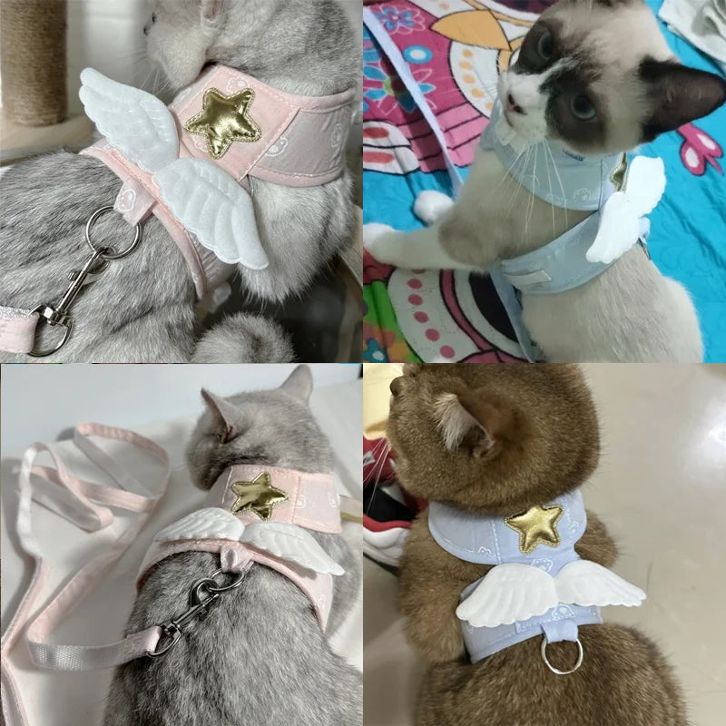 Kawaii Pet Angel Wing Vest Harness with Leash – Personalized Cat and Dog Harness with Necklace Accessories for All Seasons