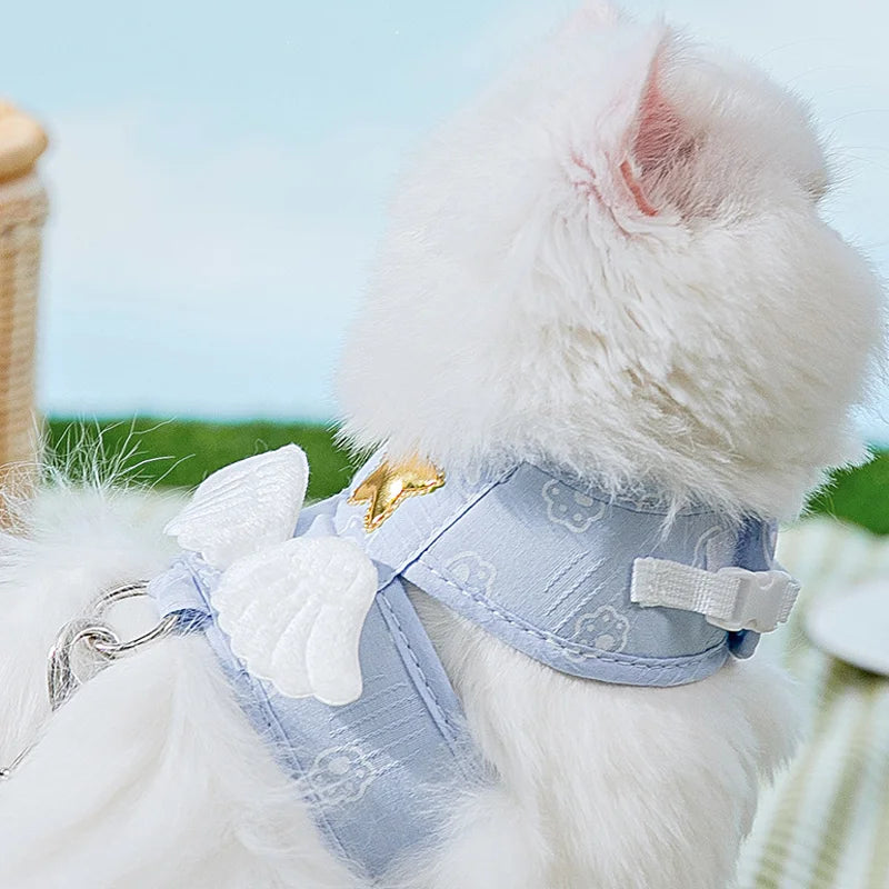 Kawaii Pet Angel Wing Vest Harness with Leash – Personalized Cat and Dog Harness with Necklace Accessories for All Seasons