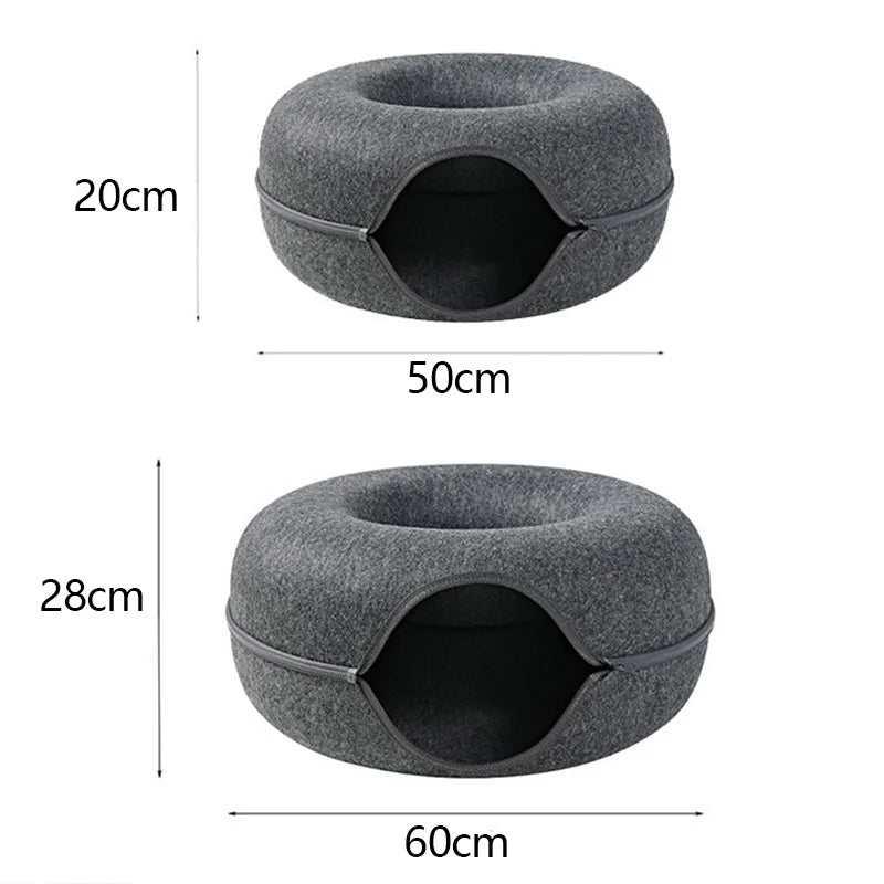 Donut Cat Bed for 2 Cats – Detachable Interactive Pet Tunnel and Game Toy, Dual-Use Felt Indoor Kitten Equipment