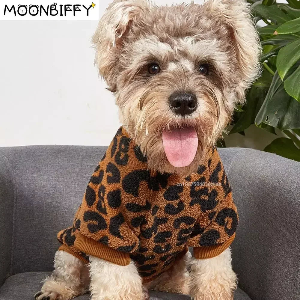 Winter Warm Leopard Print Dog Sweater – Pullover Pet Apparel for French Bulldogs and Small Dogs
