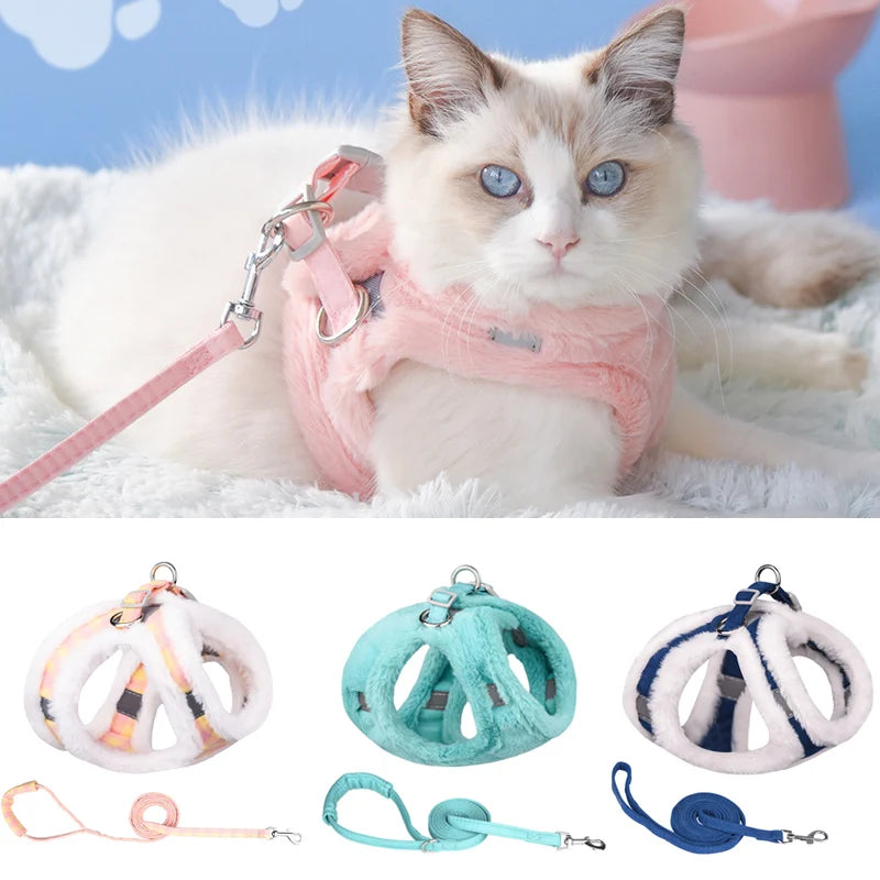 Luxury Winter Cat & Puppy Harness Set – Warm Reflective Vest with Leash for Cats, Kittens, and Small Dogs