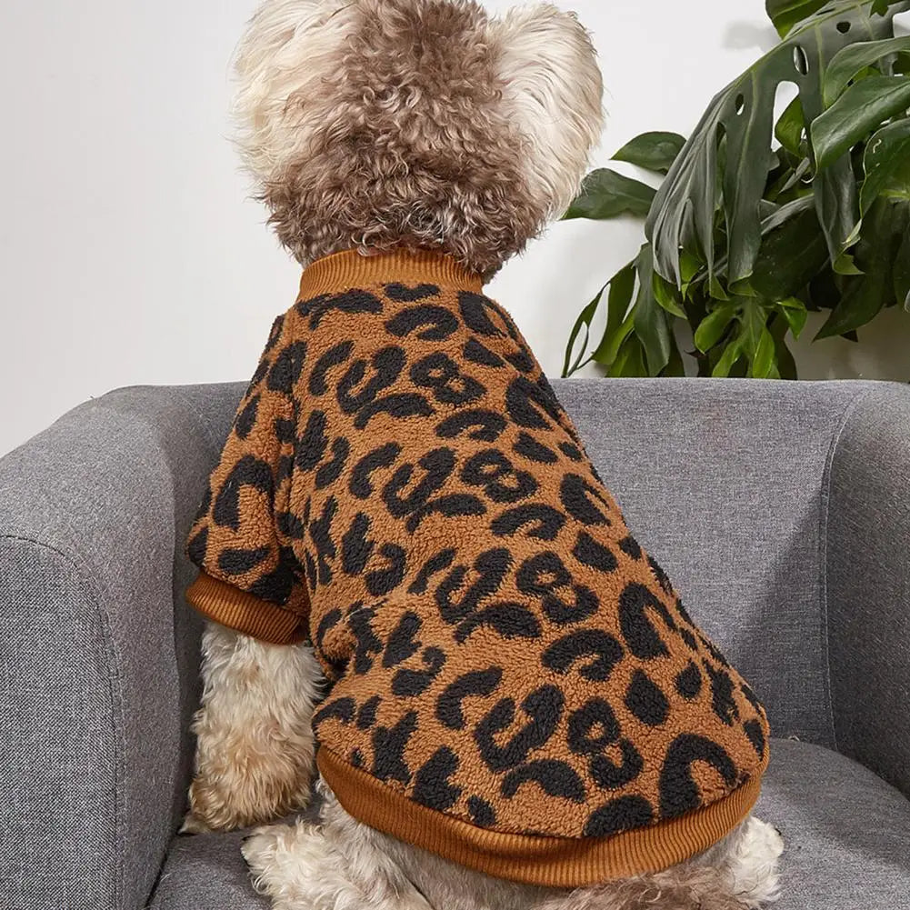 Winter Warm Leopard Print Dog Sweater – Pullover Pet Apparel for French Bulldogs and Small Dogs