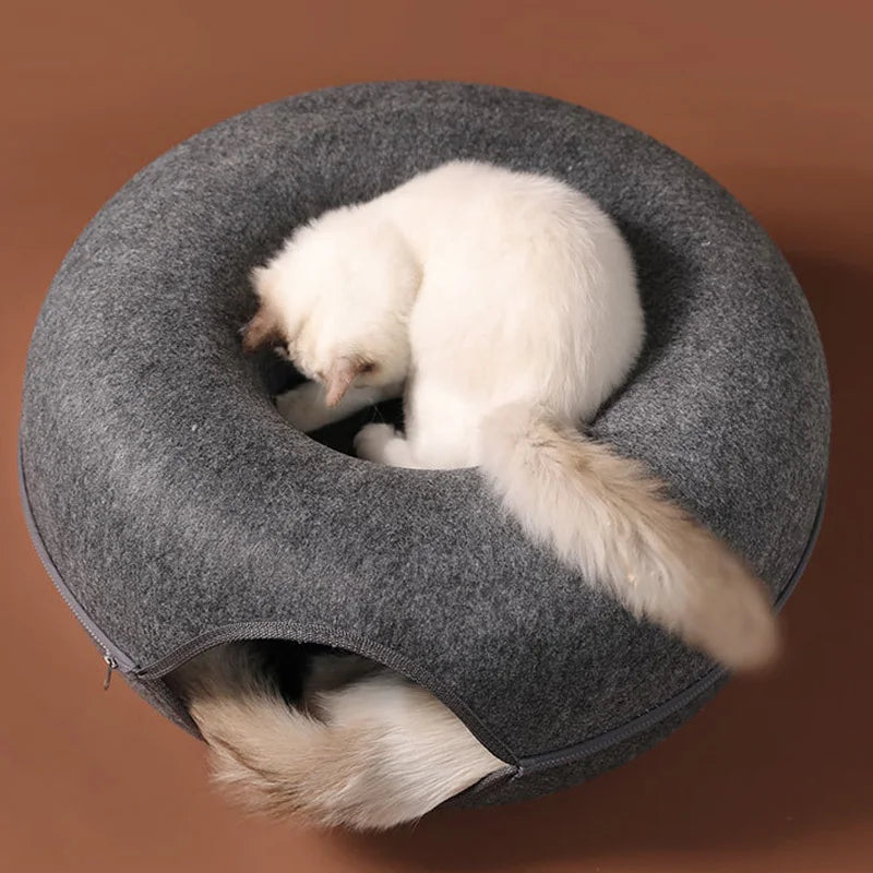 Donut Cat Bed for 2 Cats – Detachable Interactive Pet Tunnel and Game Toy, Dual-Use Felt Indoor Kitten Equipment