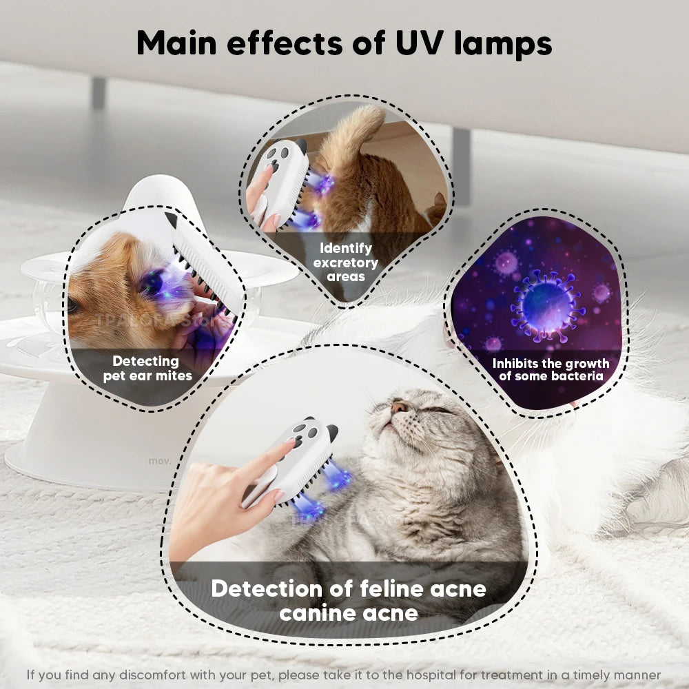 4-in-1 UV Steam Water Brush – Electric Spray Comb for Dogs | Grooming, Sterilization, and Massage Tool